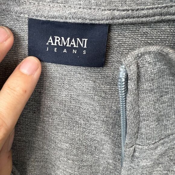 Armani Jeans Womens Full Zip Jacket Mock Neck Gray Long‎ Sleeve Size Large Logo - Picture 10 of 15